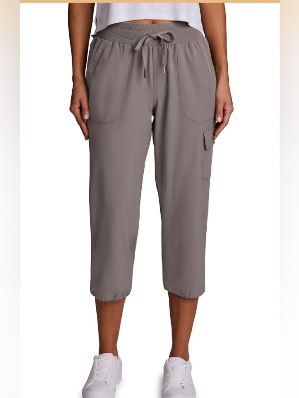 RBX ACTIVE WEAR CARGO CAPRI WITH POCKETS DRIFTWOOD, NEW W/TAGS MED